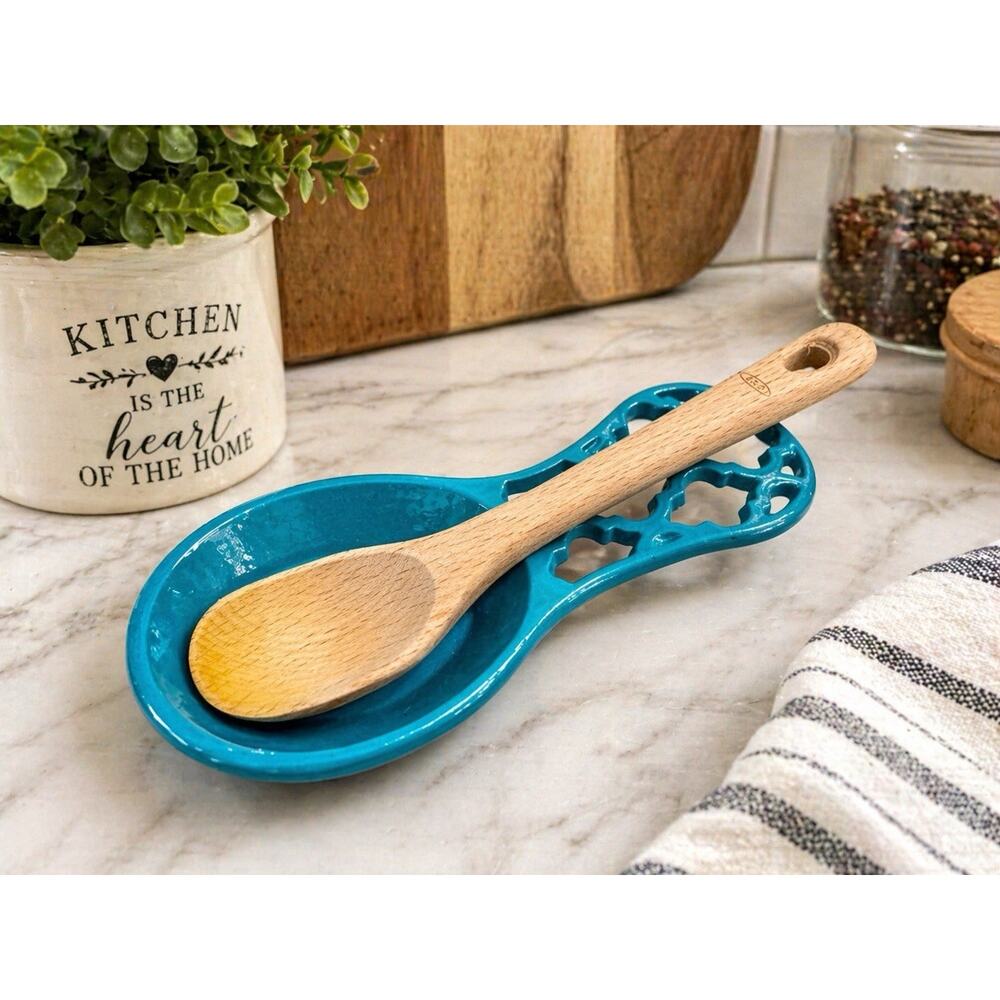 Home Basics Lattice Collection Cast Iron Spoon Rest Turquoise